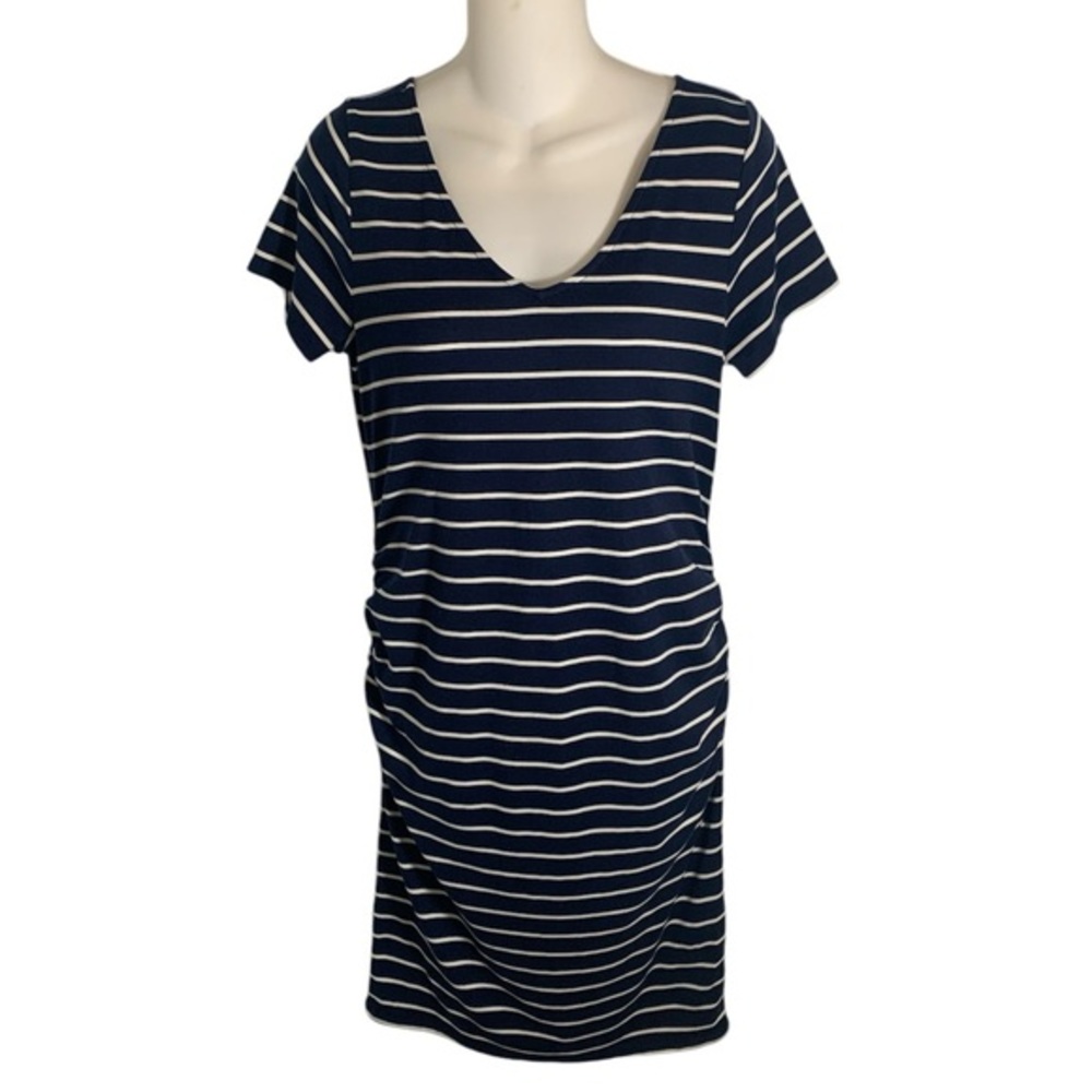 Full Moon Maternity Dress Ladies Small Navy Wht Striped Very Nautical
